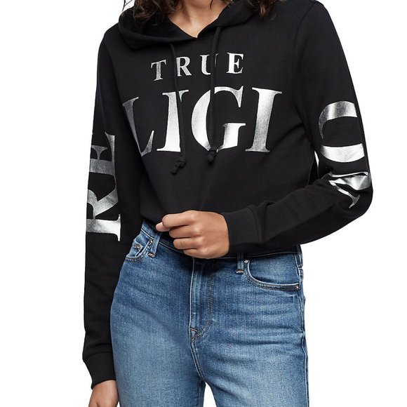 True Religion Tops - True Religion Foil Logo Crop Hoodie